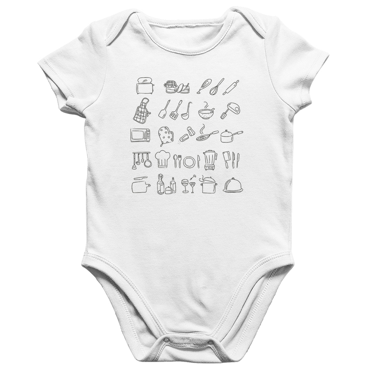 Body Bebê Algodão Cozinha Elementos - Branco