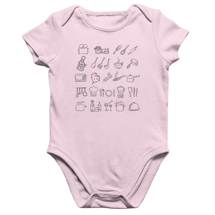 Body Bebê Algodão Cozinha Elementos - Rosa Bebê
