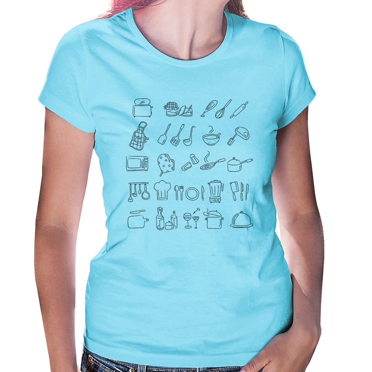 Baby Look Cozinha Elementos - Azul Bebê