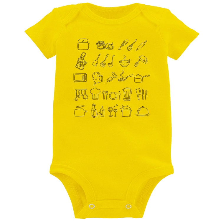 Body Bebê Cozinha Elementos - Amarelo
