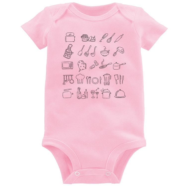 Body Bebê Cozinha Elementos - Rosa Bebê