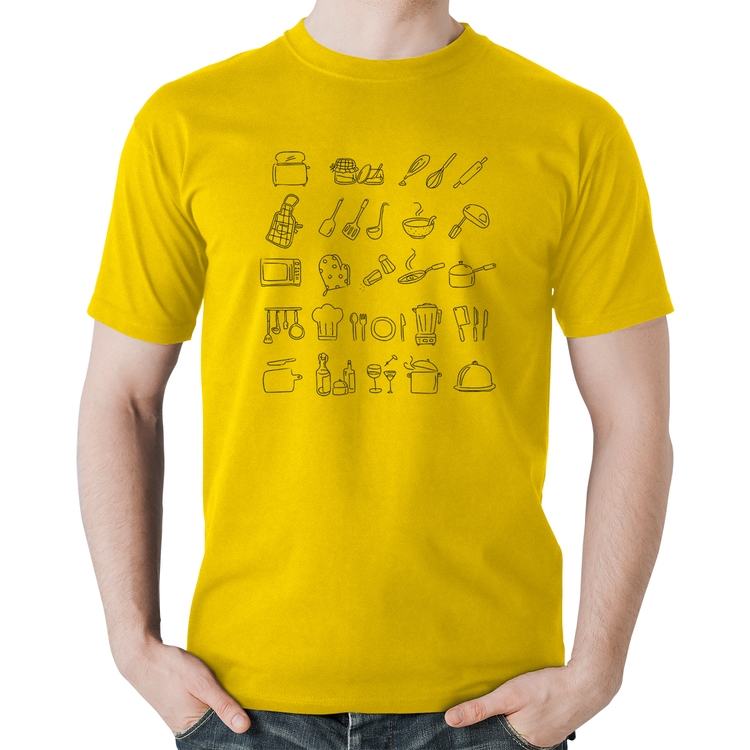 Camiseta Algodão Cozinha Elementos - Amarela