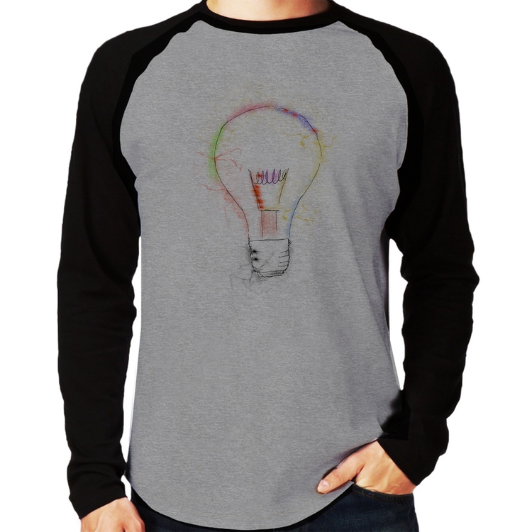 Camiseta Raglan Creative Bulb Manga Longa - Cinza/Preto