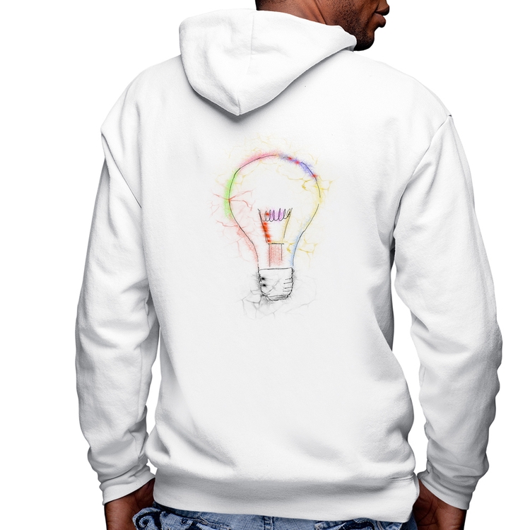 Blusa Moletom Creative Bulb Masculina com Capuz e Zíper - Branca