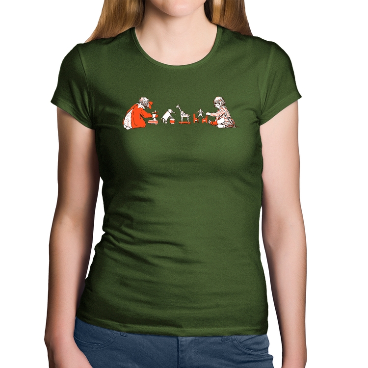 Baby Look Algodão Crianças Brincando - Musgo