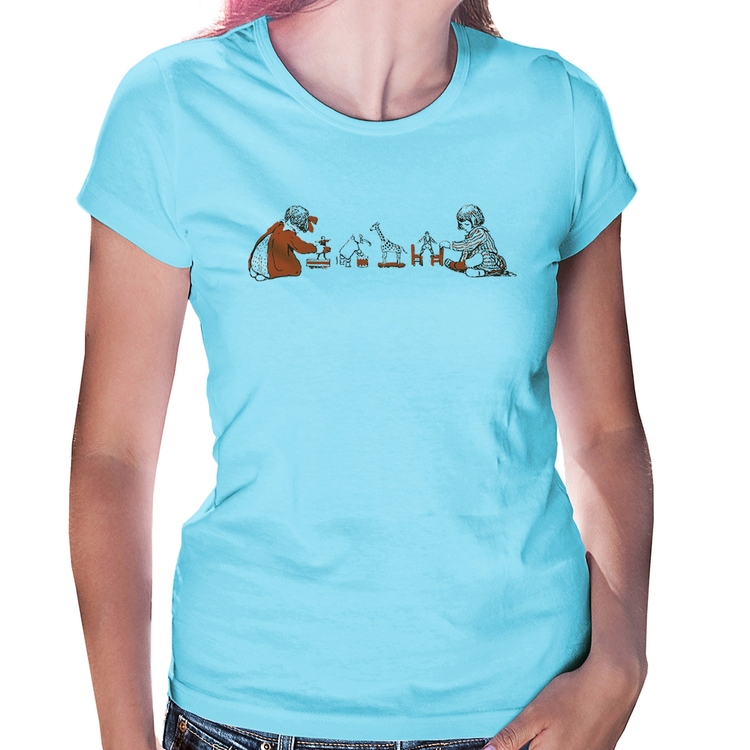 Baby Look Crianças Brincando - Azul Bebê