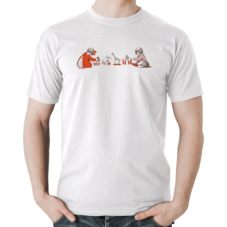 Camiseta Algodão Crianças Brincando - Branca