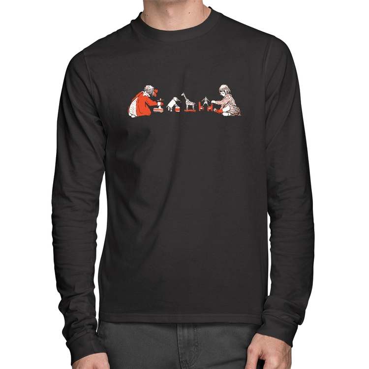Camiseta Algodão Crianças Brincando Manga Longa
