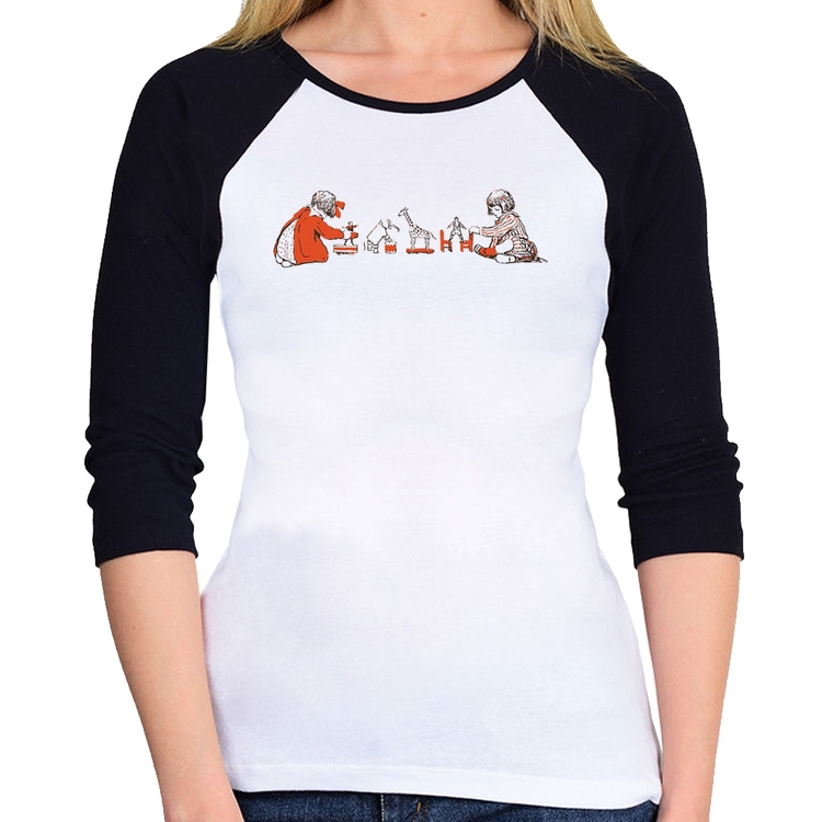 Baby Look Raglan Crianças Brincando Manga 3/4