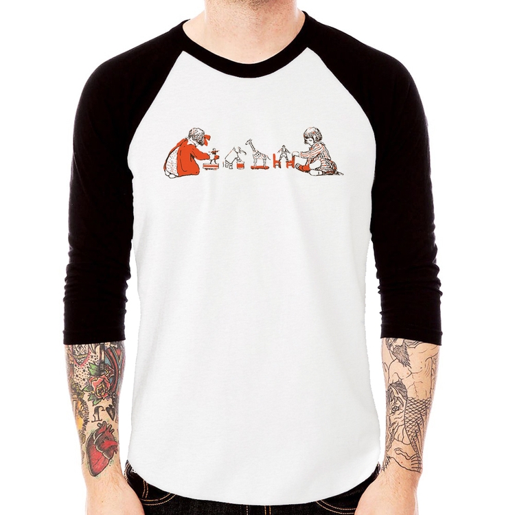 Camiseta Raglan Crianças Brincando Manga 3/4