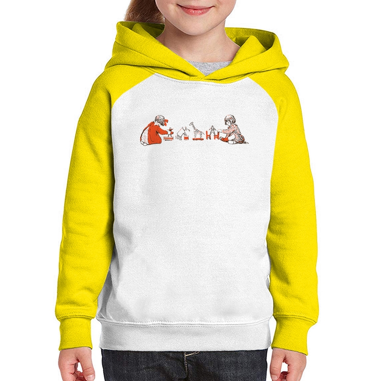 Moletom Infantil Crianças Brincando - Branco/Amarelo