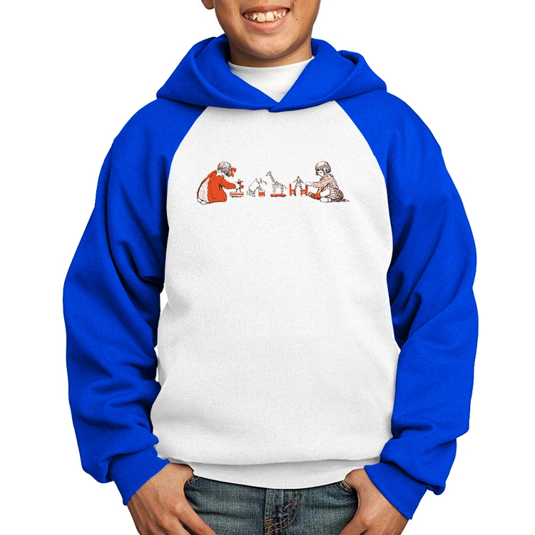 Moletom Infantil Crianças Brincando - Branco/Azul