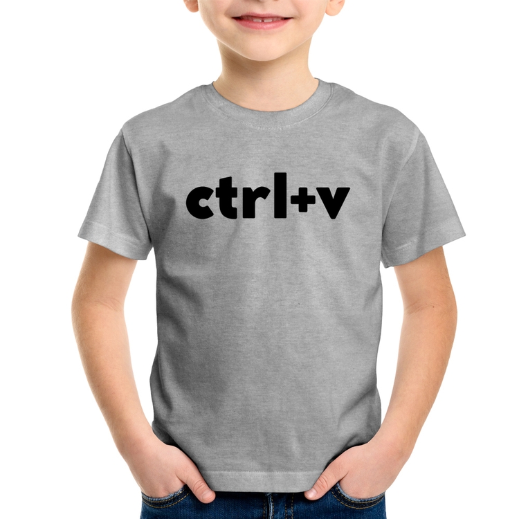 Camiseta Infantil Ctrl+V - Cinza