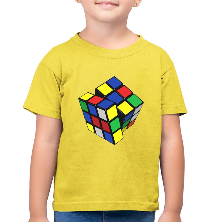 Camiseta Algodão Infantil Cubo Mágico - Amarelo Canário