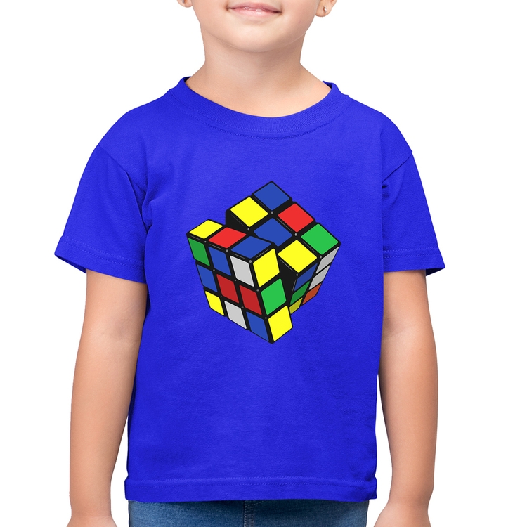 Camiseta Algodão Infantil Cubo Mágico - Azul Royal