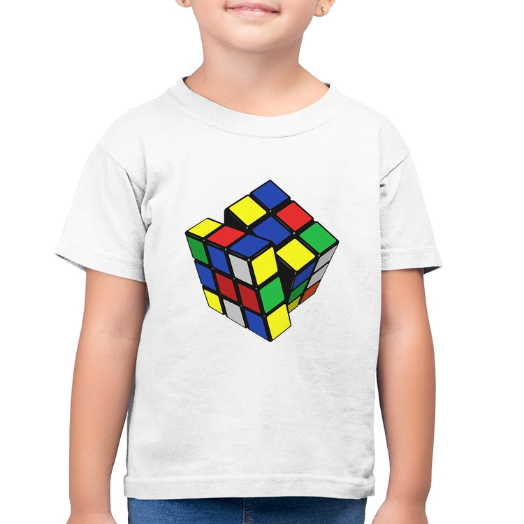 Camiseta Algodão Infantil Cubo Mágico - Branca