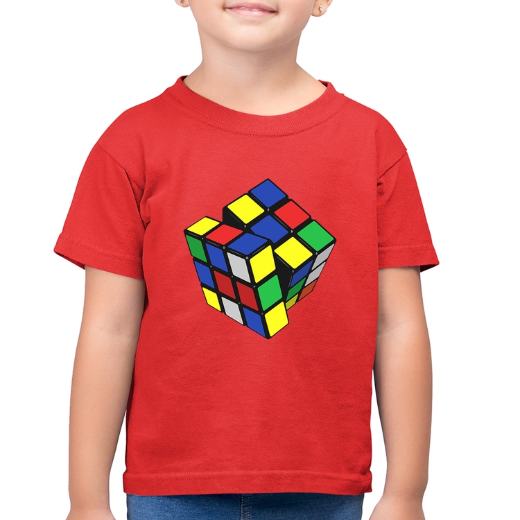 Camiseta Algodão Infantil Cubo Mágico - Vermelha