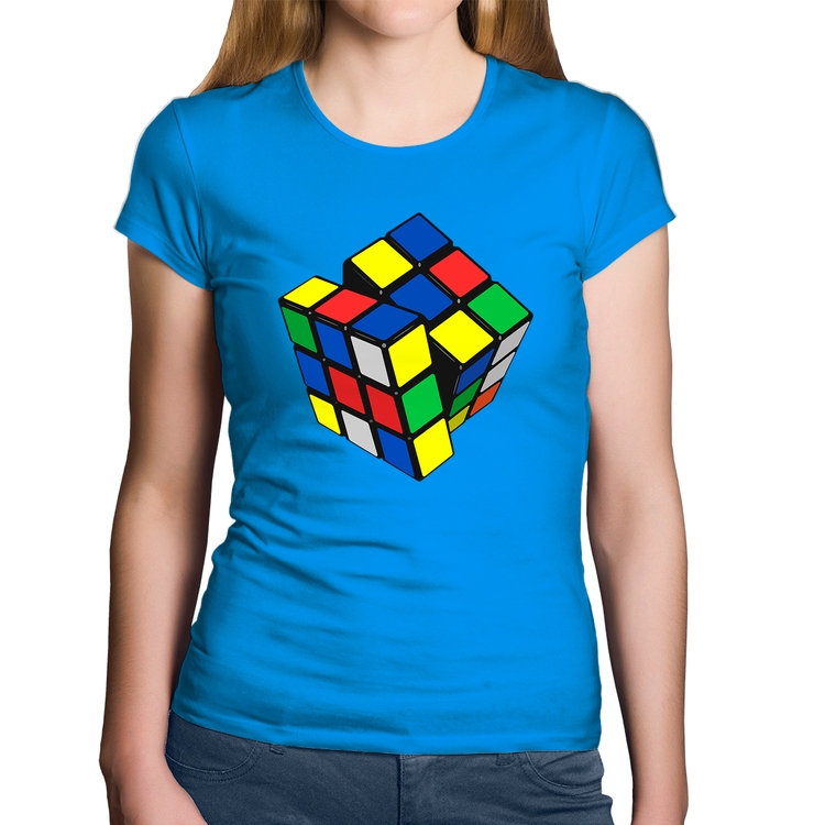 Baby Look Algodão Cubo Mágico - Azul