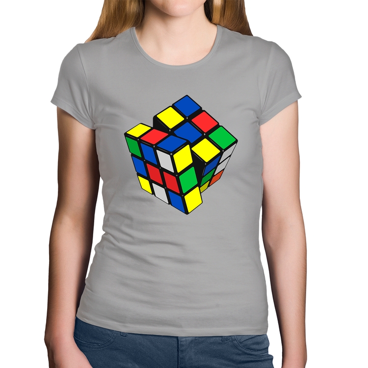 Baby Look Algodão Cubo Mágico - Cinza