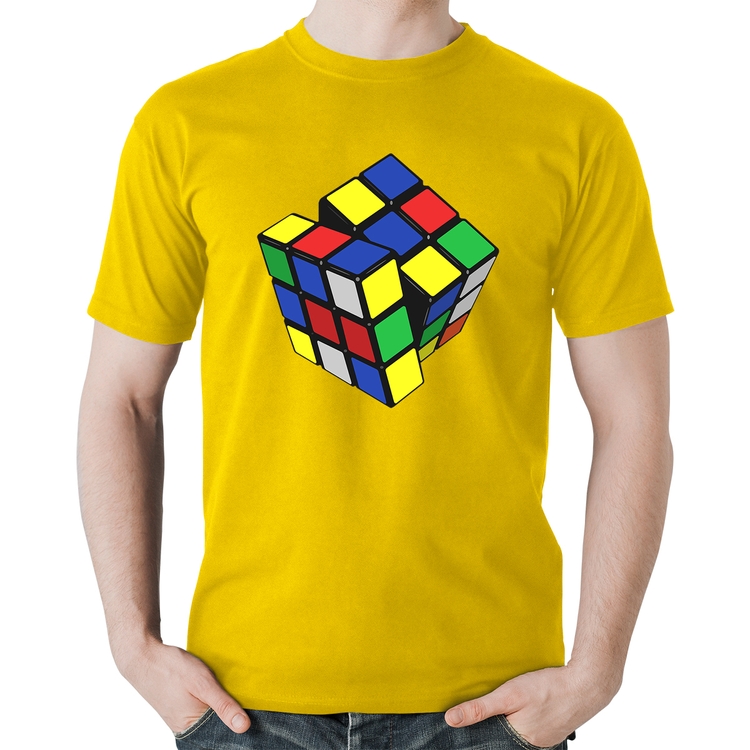 Camiseta Algodão Cubo Mágico - Amarela