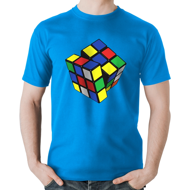 Camiseta Algodão Cubo Mágico - Azul