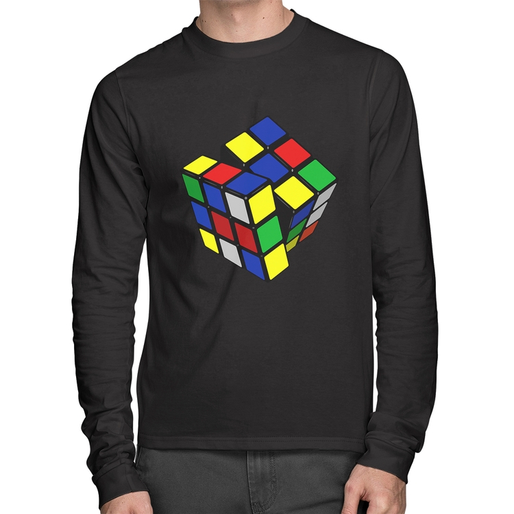 Camiseta Algodão Cubo Mágico Manga Longa