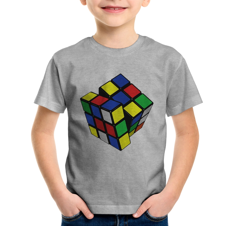 Camiseta Infantil Cubo Mágico - Cinza