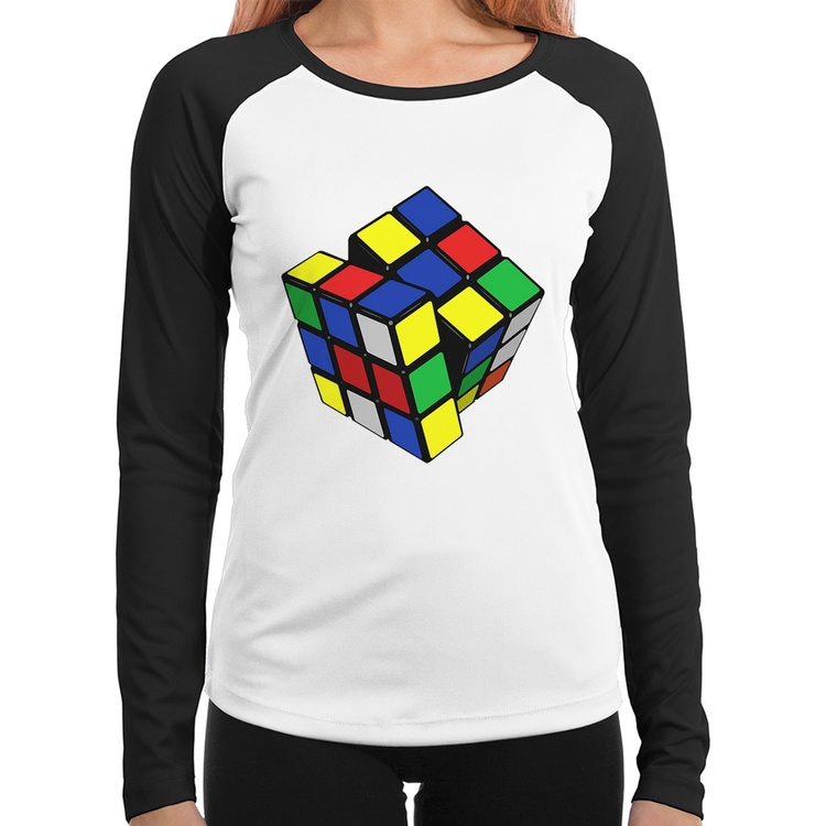 Baby Look Raglan Cubo Mágico Manga Longa