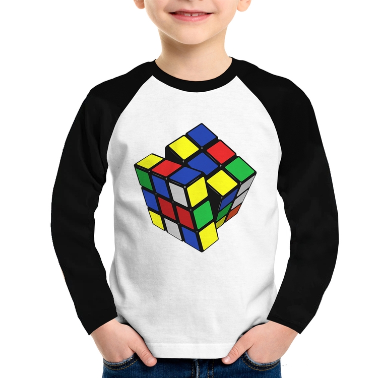 Camiseta Raglan Infantil Cubo Mágico Manga Longa