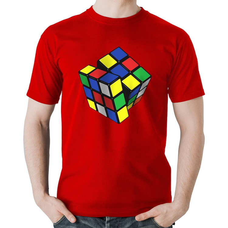 Camiseta Algodão Cubo Mágico - Vermelha