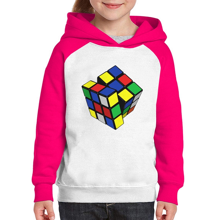 Moletom Infantil Cubo Mágico - Branco/Rosa