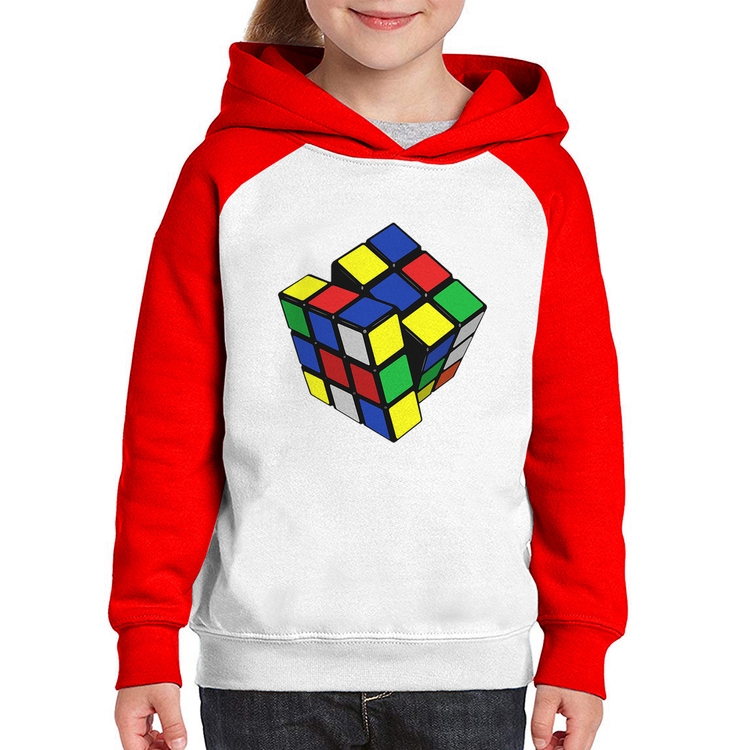 Moletom Infantil Cubo Mágico - Branco/Vermelho