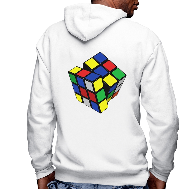 Blusa Moletom Cubo Mágico Masculina com Capuz e Zíper - Branca