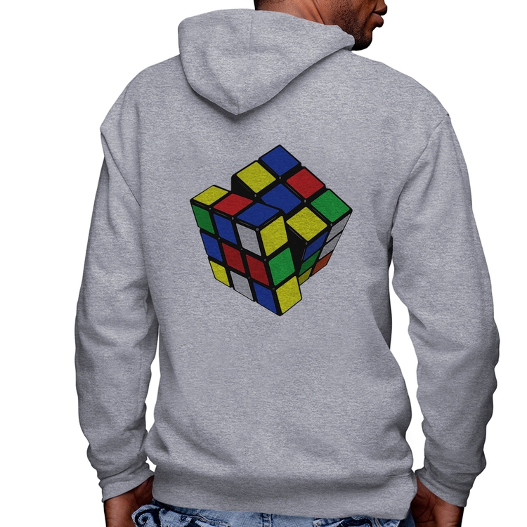 Blusa Moletom Cubo Mágico Masculina com Capuz e Zíper - Mescla