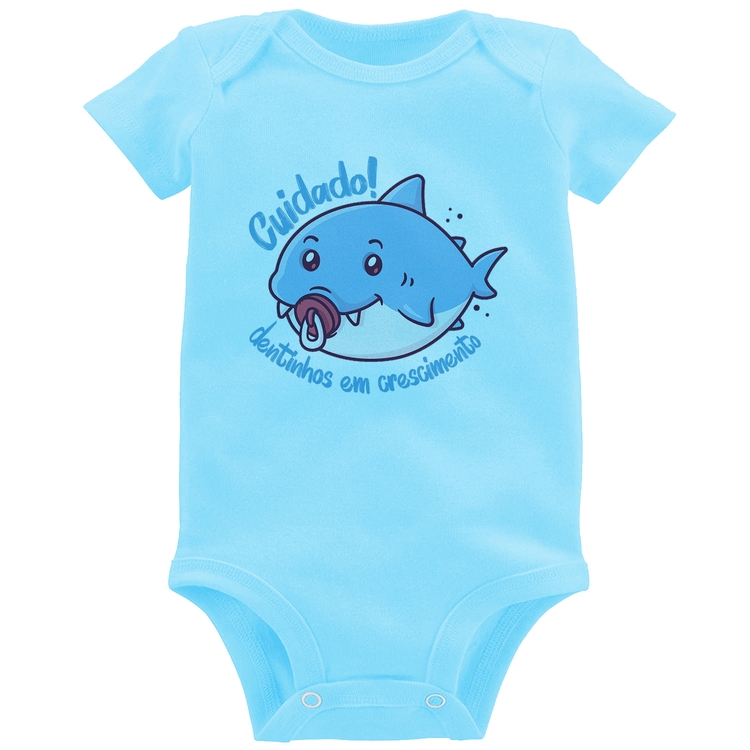 Body Bebê Cuidado! Dentinhos em crescimento (Azul) - Azul Bebê