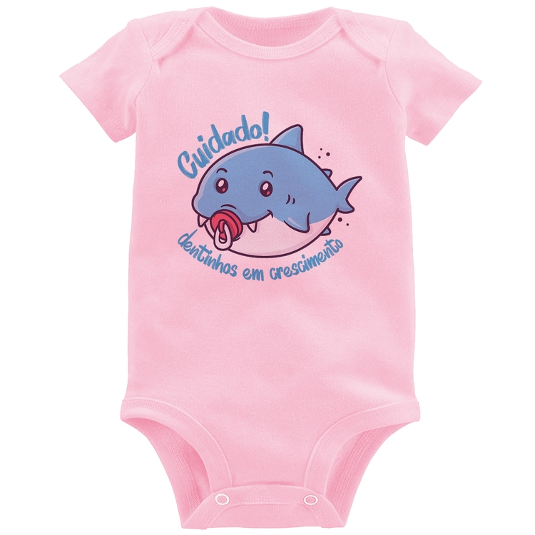 Body Bebê Cuidado! Dentinhos em crescimento (Azul) - Rosa Bebê