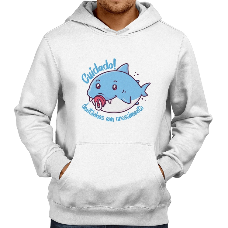 Moletom Cuidado! Dentinhos em crescimento (Azul) - Branco