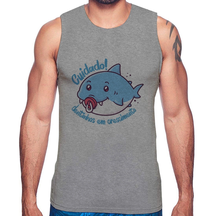 Regata Cuidado! Dentinhos em crescimento (Azul) - Cinza