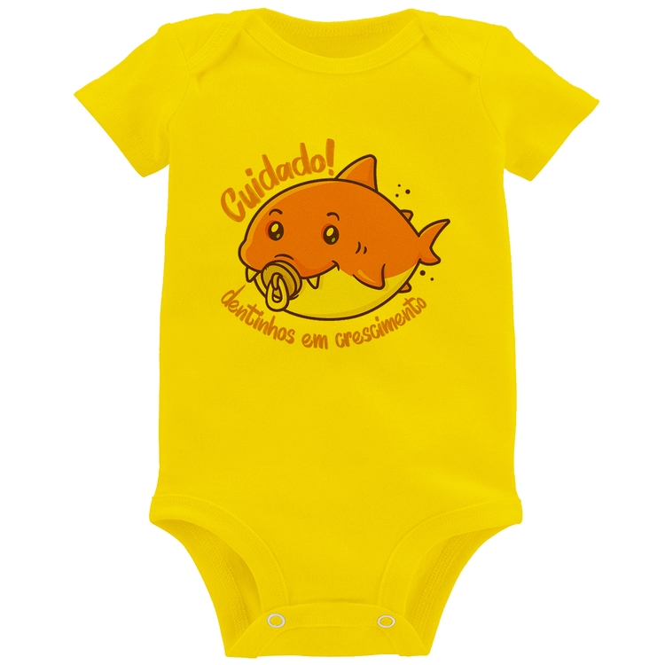 Body Bebê Cuidado! Dentinhos em crescimento (Rosa) - Amarelo