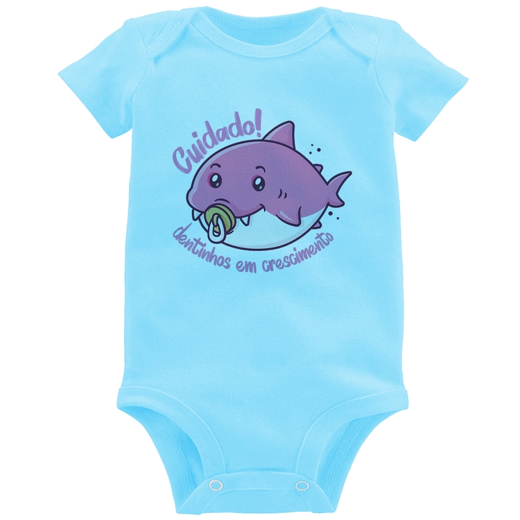 Body Bebê Cuidado! Dentinhos em crescimento (Rosa) - Azul Bebê
