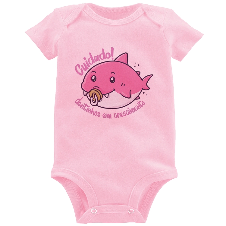 Body Bebê Cuidado! Dentinhos em crescimento (Rosa) - Rosa Bebê