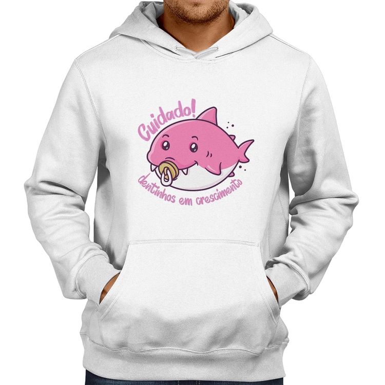 Moletom Cuidado! Dentinhos em crescimento (Rosa) - Branco
