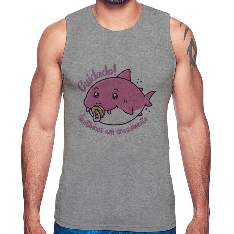 Regata Cuidado! Dentinhos em crescimento (Rosa) - Cinza