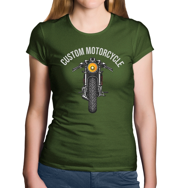 Baby Look Algodão Custom Motorcycle - Musgo