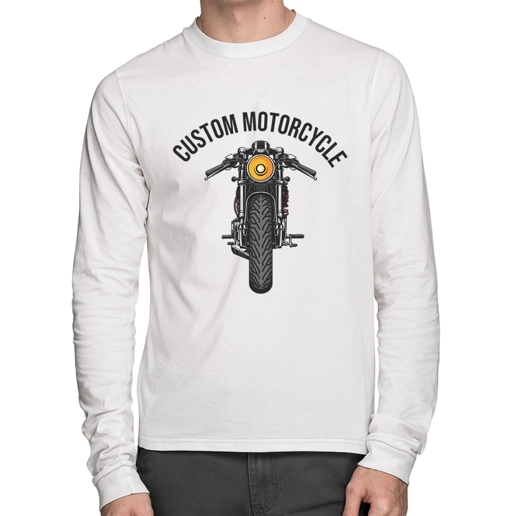 Camiseta Algodão Custom Motorcycle Manga Longa - Branca