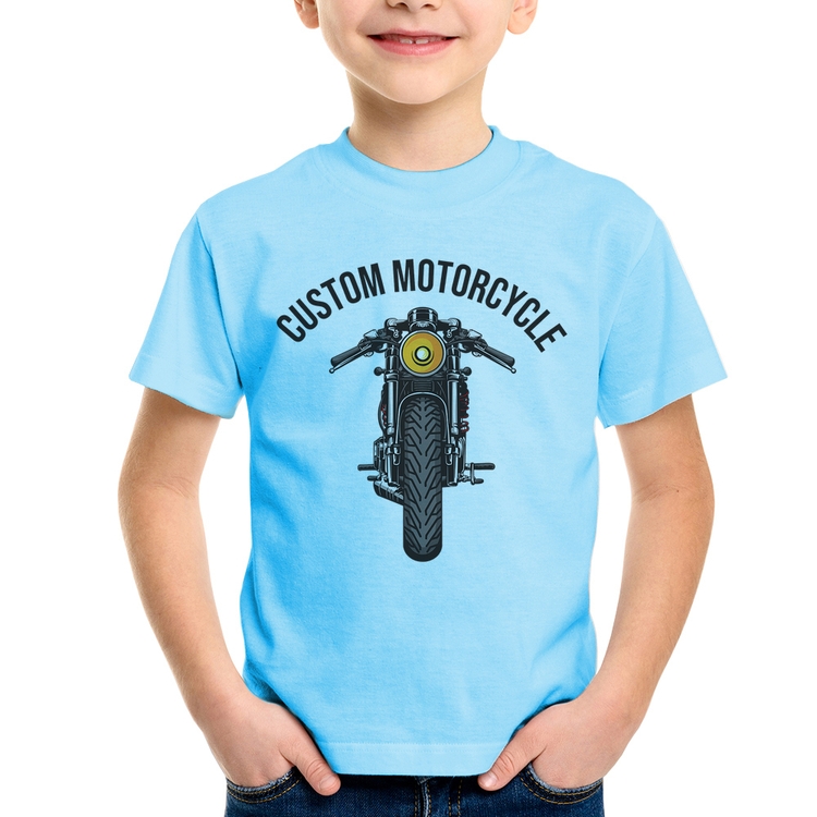 Camiseta Infantil Custom Motorcycle - Azul Bebê