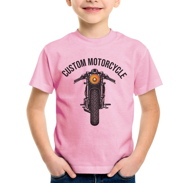 Camiseta Infantil Custom Motorcycle - Rosa Bebê
