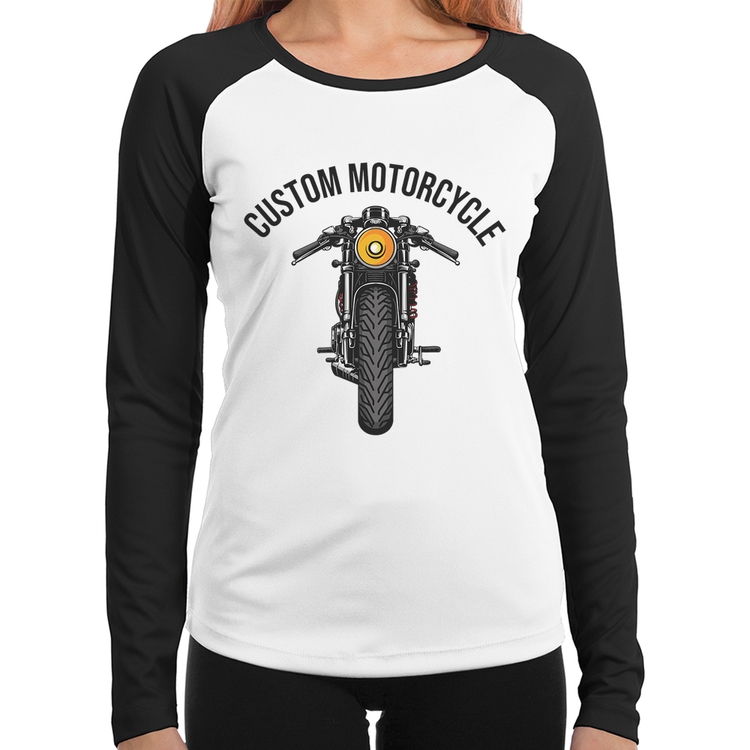 Baby Look Raglan Custom Motorcycle Manga Longa