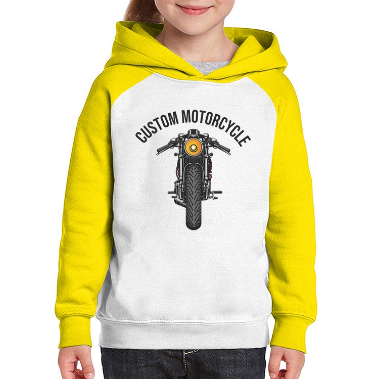 Moletom Infantil Custom Motorcycle - Branco/Amarelo