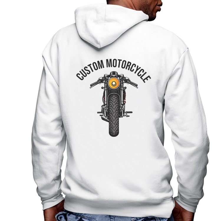 Blusa Moletom Custom Motorcycle Masculina com Capuz e Zíper - Branca